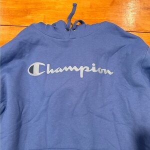 Champion Light Blue Crewneck Sweatshirt with Embroidered C Patch
